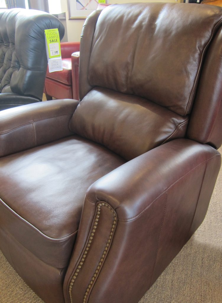 Give Dad a recliner in brown leather with a bustle back